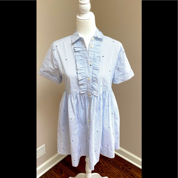 kate spade Dresses & Skirts - Kate Spade pin stripe shirt dress with a ruffle Size XS never been worn